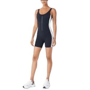 New Gigi C Theo Zip Front Colorblocked Romper Black White XS